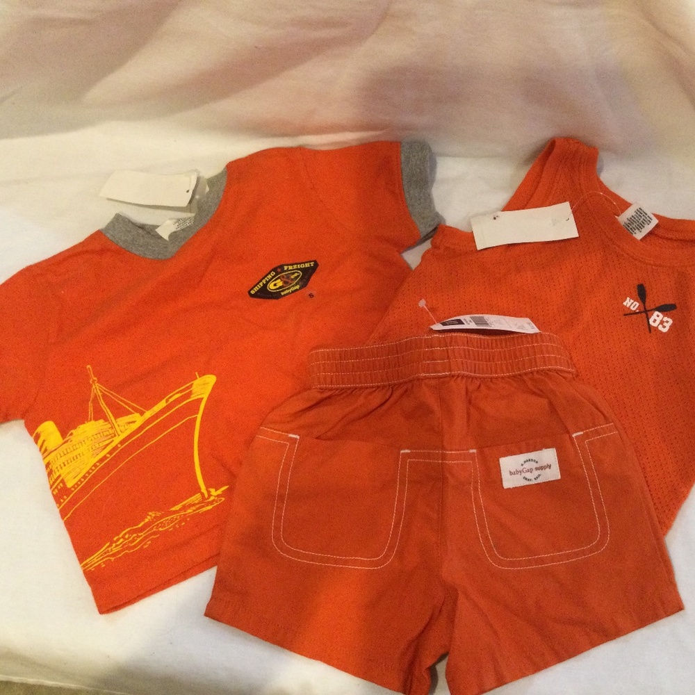 Baby Gap Boys 3 Piece Orange Summer Short Outfit - Size 3-6 MONTHS - NWT